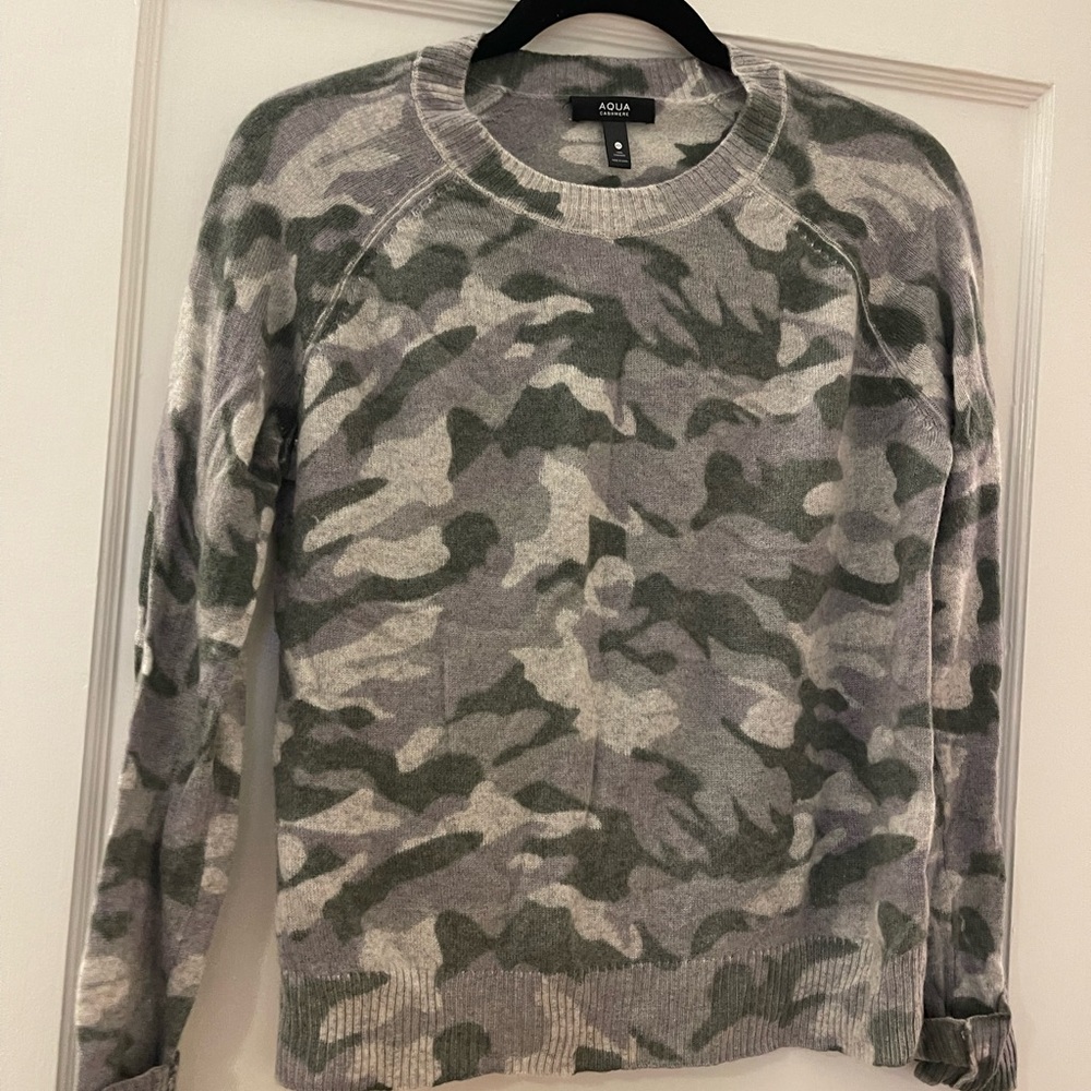 AQUA cashmere camo sweater